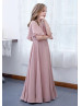 V Neck Dusky Pink Chiffon Maxi Flower Girl Dress